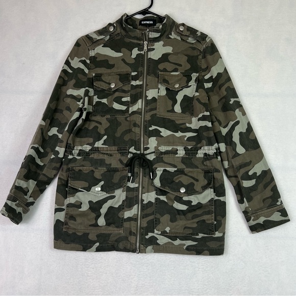 Express Camo Print Military Utility Zip Up drawstring Waist Jacket - Size S/P - Picture 3 of 10